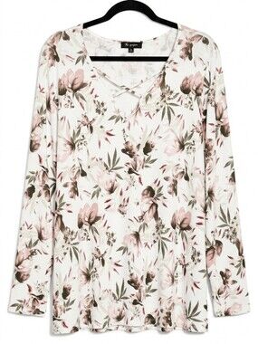 Lily Morgan Floral Long Sleeve Blouse Strappy Crossover Vneck Spring Top